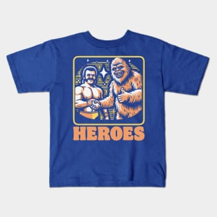 Heroes! Funny Sasquatch and Eighties WWF Wrestler Shaking Hands Kids T-Shirt